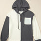 Waffle-Knit Two-Tone Long Sleeve Hoodie