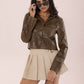 Collared Neck Snap Down Long Sleeve Jacket