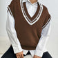 Pearl Trim Contrast V-Neck Sweater Vest