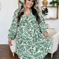 Double Take Full Size Printed Ruched Balloon Sleeve Dress