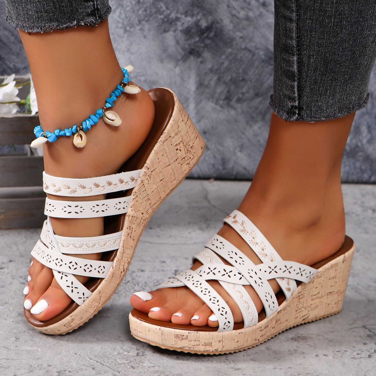 SaltySummer PU Leather Crisscross Wedge Sandals