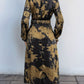 Perfee Printed Surplice Long Sleeve Midi Dress