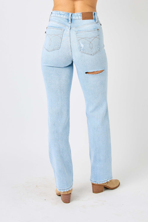 Judy Blue Full Size High Waist Distressed Straight Jeans *