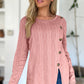 Slit Round Neck Long Sleeve T-Shirt