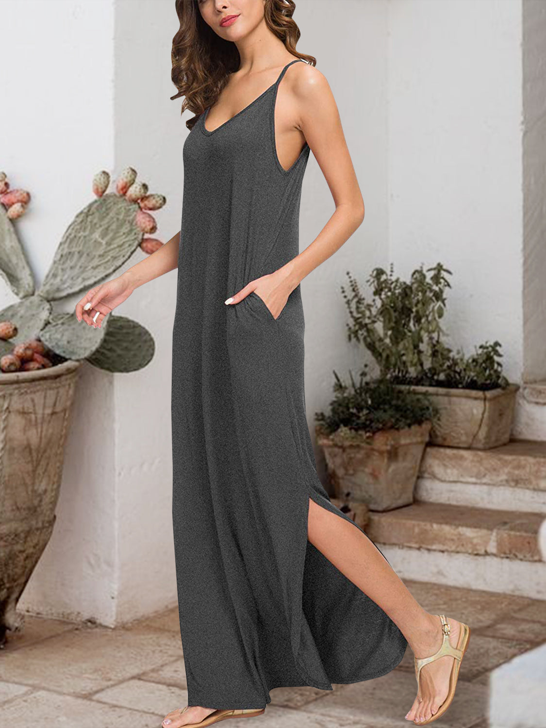 Slit Scoop Neck Sleeveless Maxi Dress