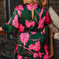 Plus Size Printed Lantern Sleeve Ruffle Hem Dress