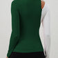Cutout Contrast Mock Neck Long Sleeve T-Shirt