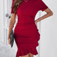 Ruffled Round Neck Short Sleeve Mini Dress
