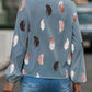 Feather Print Notched Balloon Sleeve Top