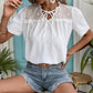 Swiss Dot Tie Neck Short Sleeve Blouse