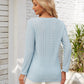 Full Size Decorative Button Openwork V-Neck T-Shirt