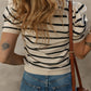 Striped Round Neck Puff Sleeve Knit Top