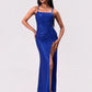 Slit Sequin Square Neck Spaghetti Strap Dress