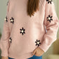 Flower Round Neck Raglan Sleeve Sweater