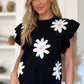 Double Take Full Size Ruffled Flower Round Neck Cap Sleeve Sweater
