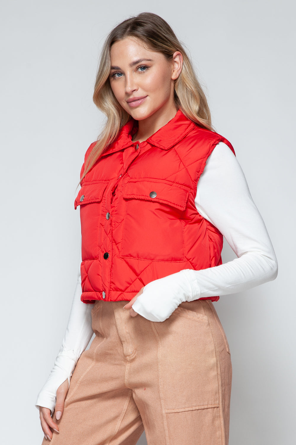 Snobbish Snap Down Quilted Crop Vest *