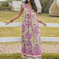 Ruffled Printed Tie Neck Cap Sleeve Dress