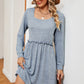Frill Square Neck Long Sleeve Dress