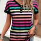 Striped V-Neck Short Sleeve T-Shirt