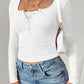 Devine Square Neck Half Snap Long Sleeve T-Shirt