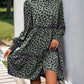 Frill Printed Mock Neck Long Sleeve Mini Dress