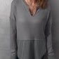 Waffle-Knit Exposed Seam Notched Long Sleeve Top