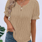 Texture Notched Short Sleeve Blouse
