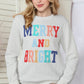 Christmas Themed MERRY AND BRIGHT Cable Knit Pullover Sweatshirt