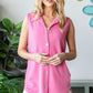 Heimish Full Size Pink Texture Button Up Sleeveless Top