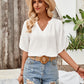 Notched Slit Half Sleeve Blouse
