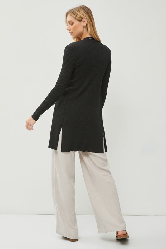 Be Cool Black Ribbed Open Front Long Sleeve Cardigan