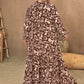 Plus Size Notched Balloon Sleeve Printed Maxi Dress