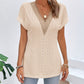 Slit Eyelet V-Neck Short Sleeve Blouse