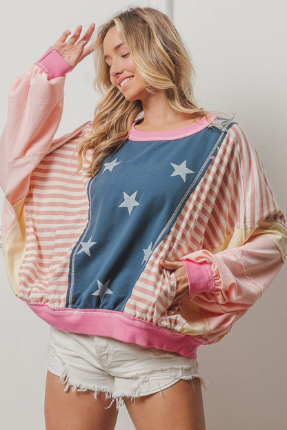 BiBi Stars and Stripes Round Neck Long Sleeve Top - Brand BiBi