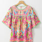 Full Size Printed Round Neck Half Sleeve Blouse