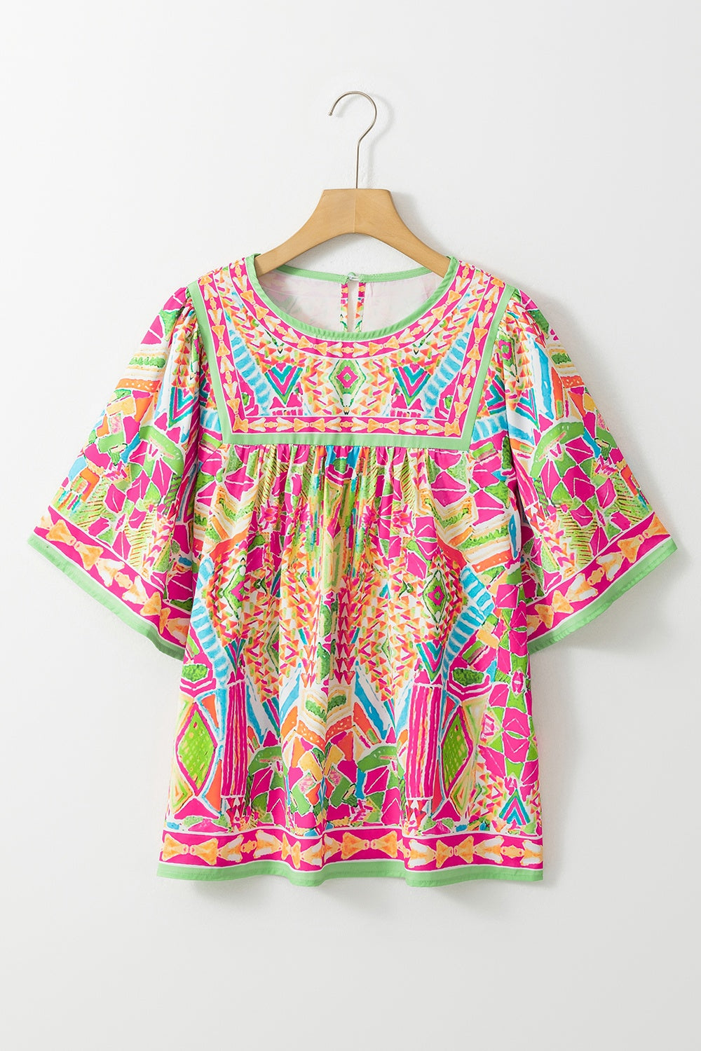 Full Size Printed Round Neck Half Sleeve Blouse