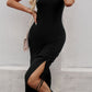 Devine Slit Drawstring Round Neck Sleeveless Midi Dress