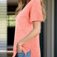 Pocketed Heathered V-Neck Short Sleeve T-Shirt