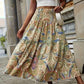 Full Size Tiered Smocked Printed High Waist Skirt