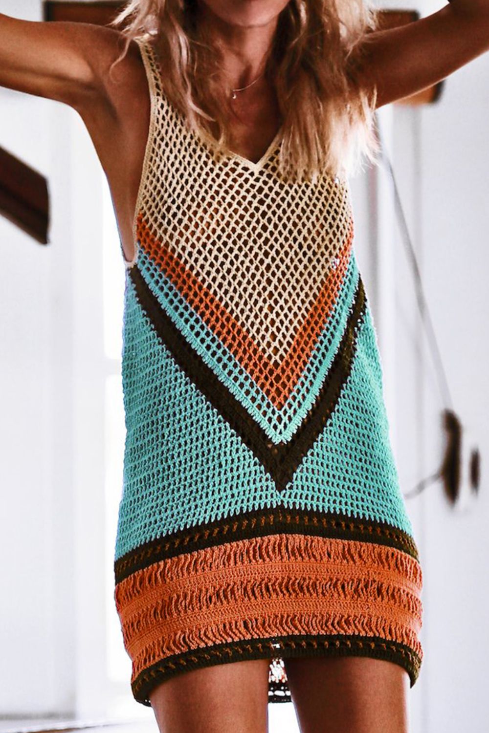 Double Take Openwork V-Neck Tank Knit Cover Up