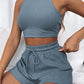 Full Size Round Neck Top and Drawstring Shorts Set
