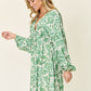 Double Take Full Size Printed Ruched Balloon Sleeve Dress