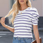 Striped Round Neck Puff Sleeve Knit Top