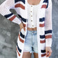 Contrast Openwork Open Front Long Sleeve Cardigan