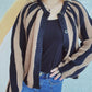 Contrast Stripes Button Down Long Sleeve Cardigan