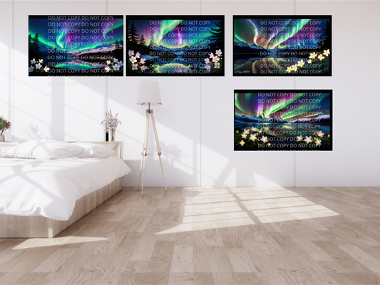 Northern Lights with Bright Flowers With Scenery Digital Art in PDF SVG PNG File Formats