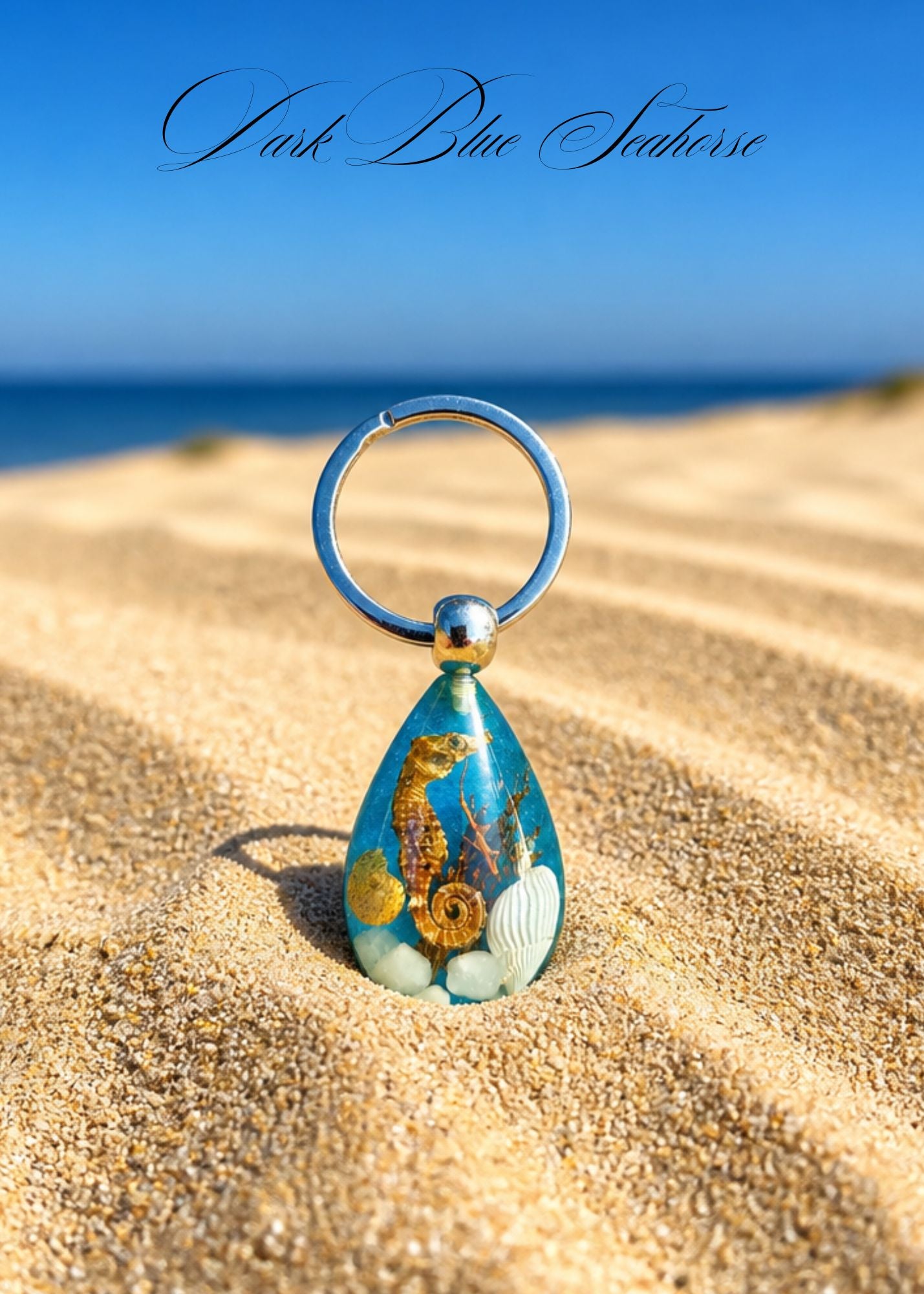 Handmade Faux Seahorse Keychain - Dark Blue