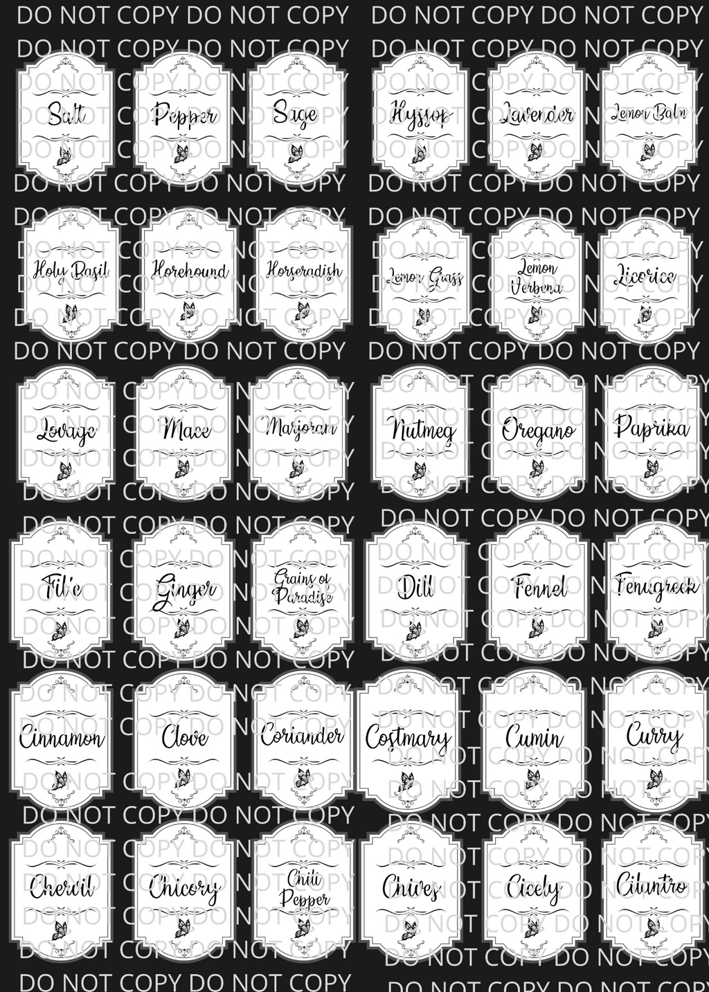 Spice Labels with Butterfly Design Digital Art in PDF SVG PNG JPG File Formats