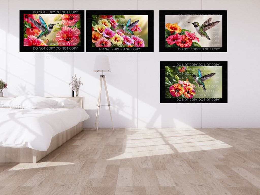Hummingbirds and Flowers Digital Art in PDF SVG PNG File Formats