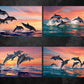 Dolphins with Orange Sunset Digital Art in PDF SVG PNG File Formats